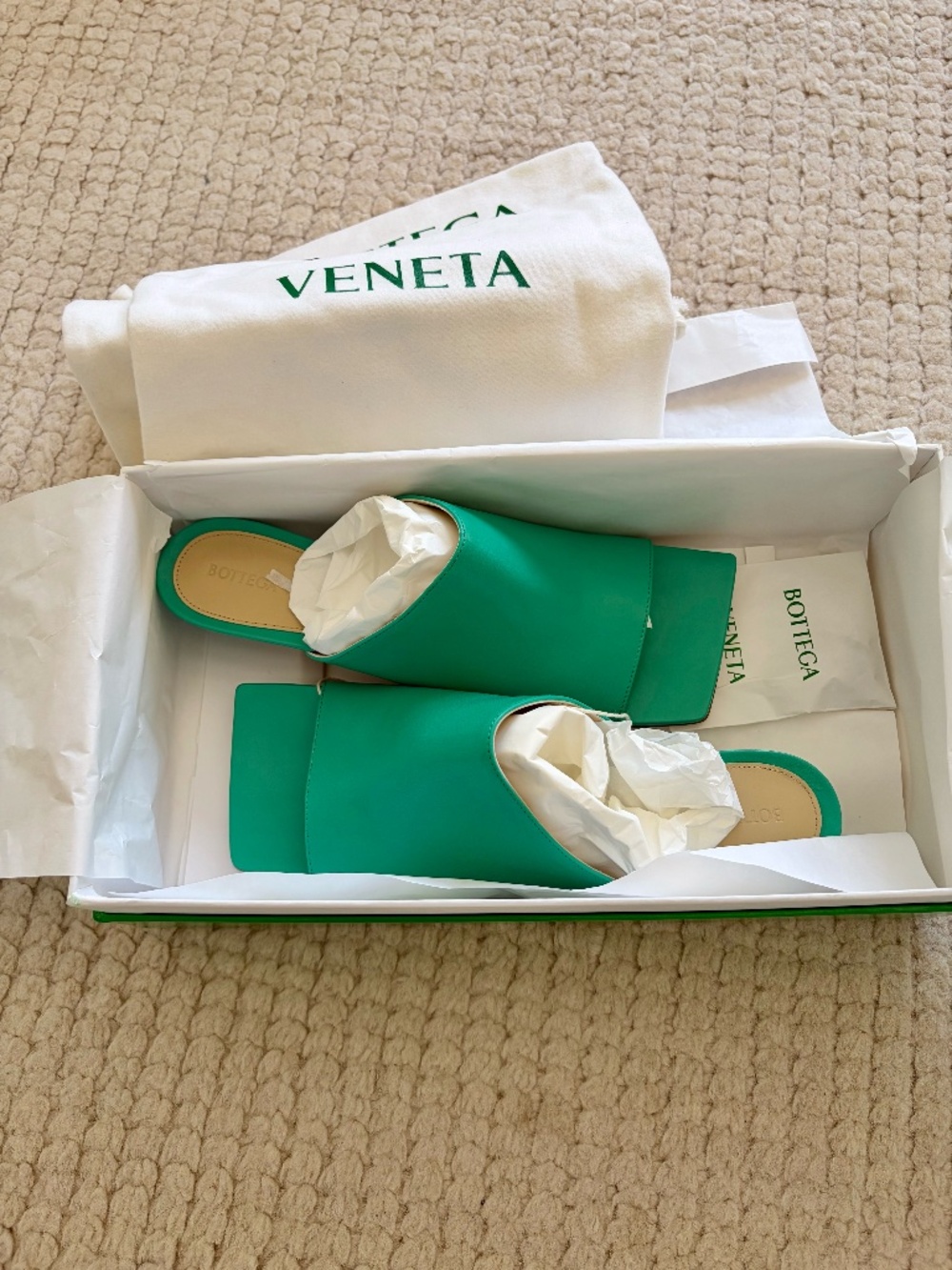 Bottega Veneta Green Stretch Mules Size 7 NWT